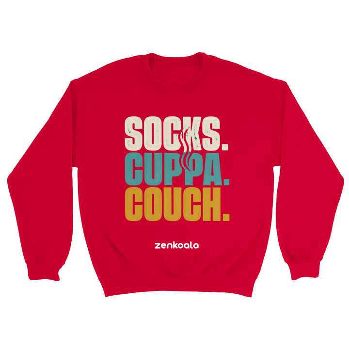 Socks Cuppa Couch feel-good sweatshirt in red — Zen Koala Australia