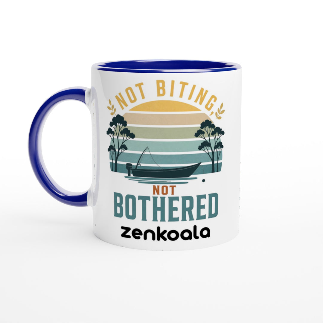 Not Biting Not Bothered feel-good mug, blue inside — Zen Koala Australia