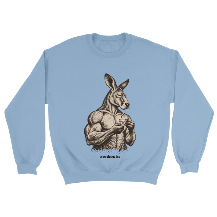 Buff Roo Teacup feel-good sweatshirt in light blue, Zen Koala Australia
