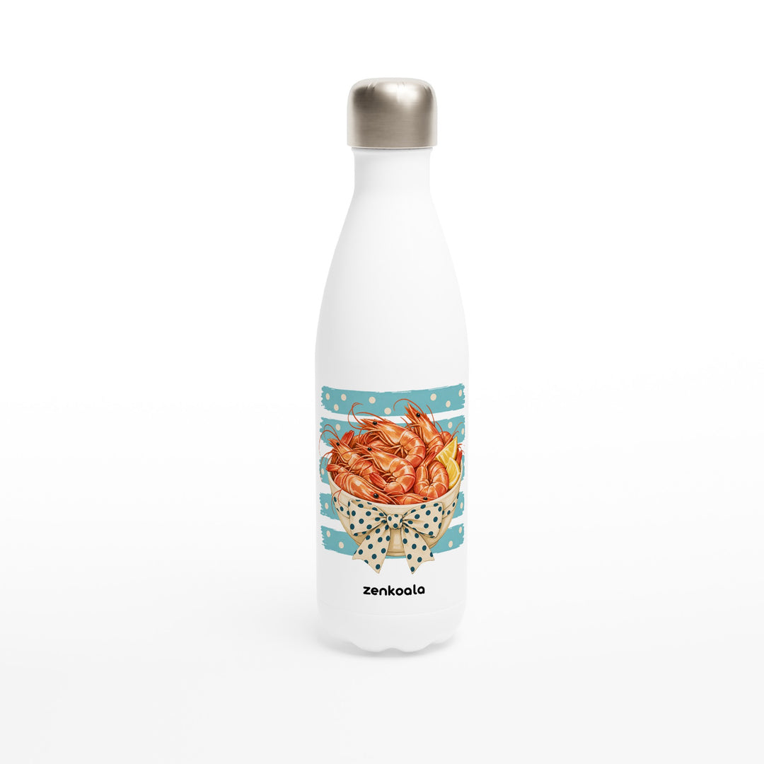 Prawns feel-good water bottle: a bowl of prawns with a bow, Zen Koala Australia