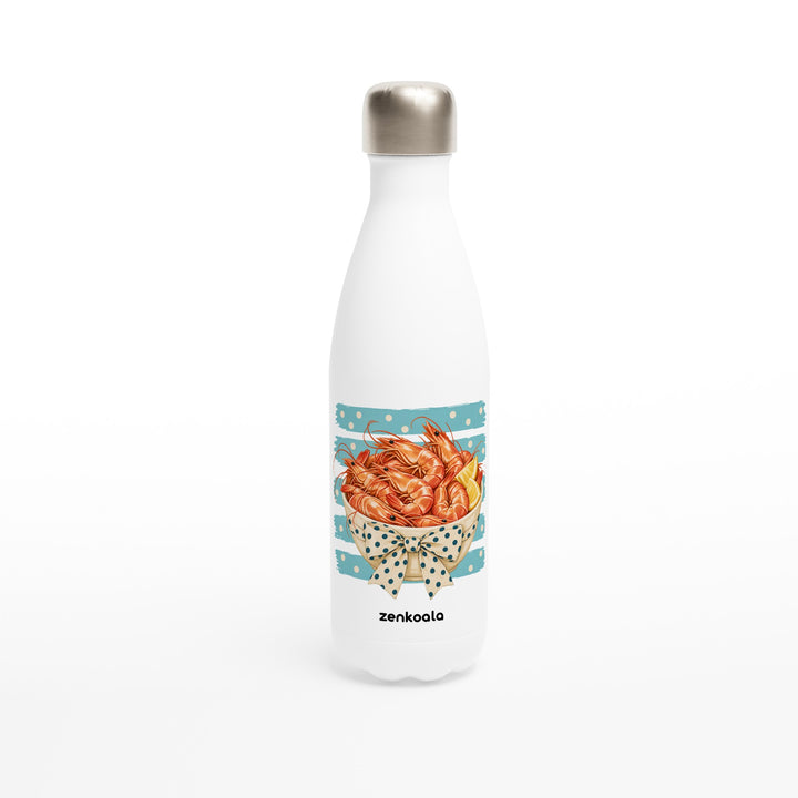 Prawns feel-good water bottle: a bowl of prawns with a bow, Zen Koala Australia