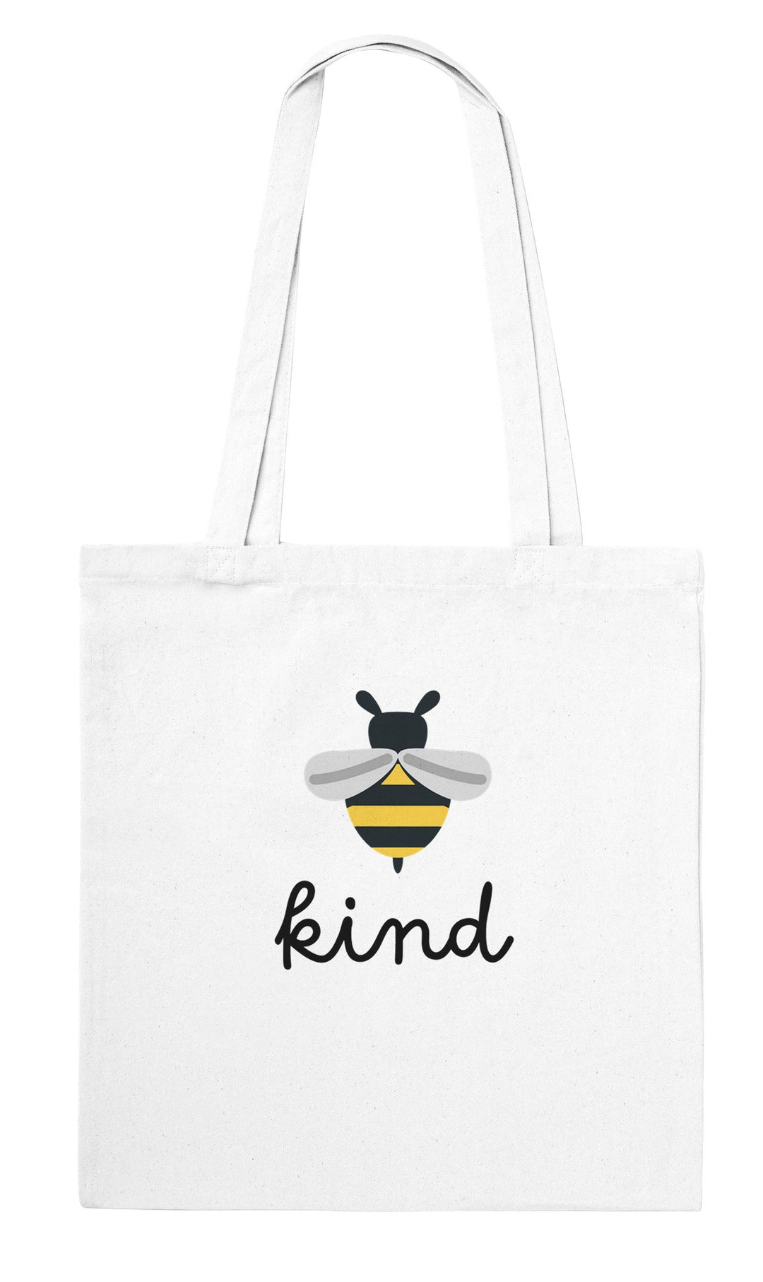 Bee Kind feel-good tote bag in white: a happy little bee and one kind word, Zen Koala Australia
