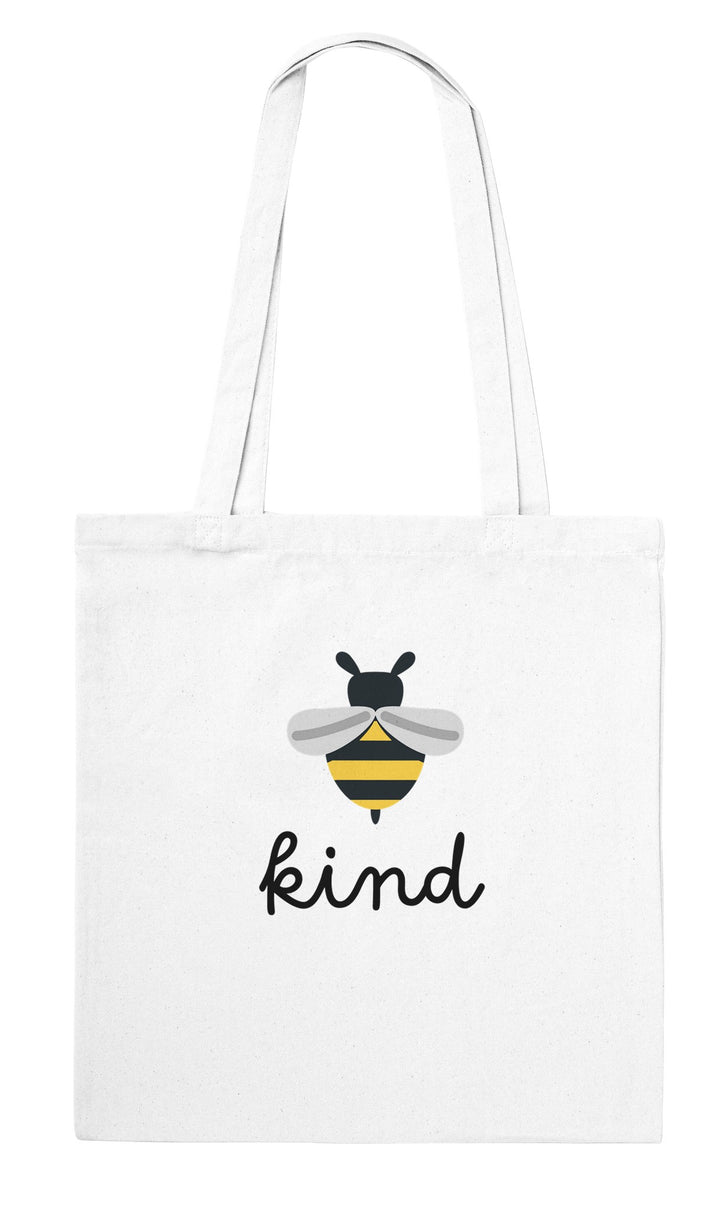 Bee Kind feel-good tote bag in white: a happy little bee and one kind word, Zen Koala Australia