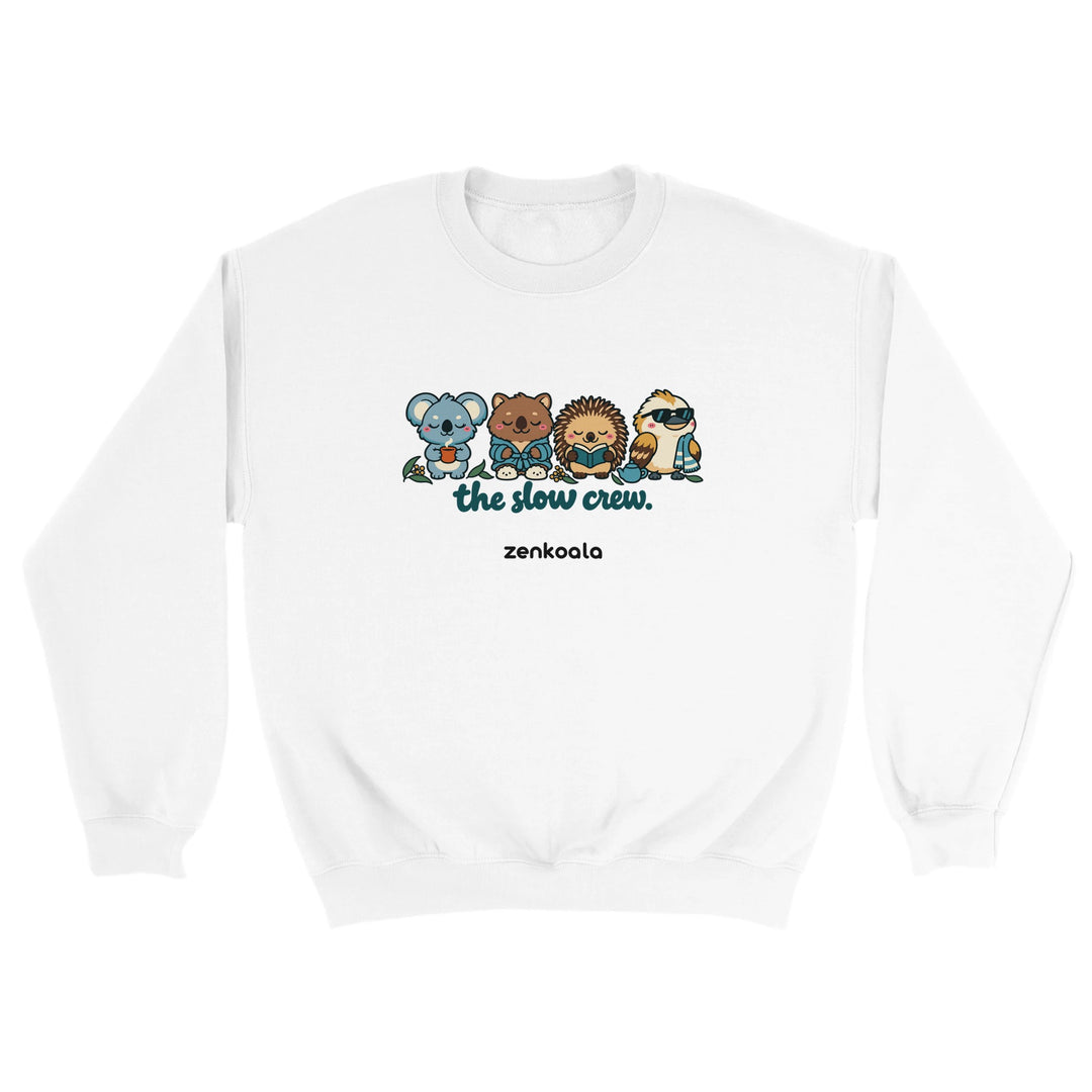 The Slow Crew feel-good sweatshirt in white, Zen Koala Australia