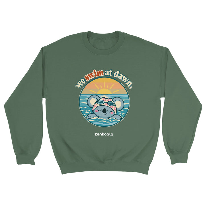 We Swim at Dawn feel-good sweatshirt in military green, Zen Koala Australia