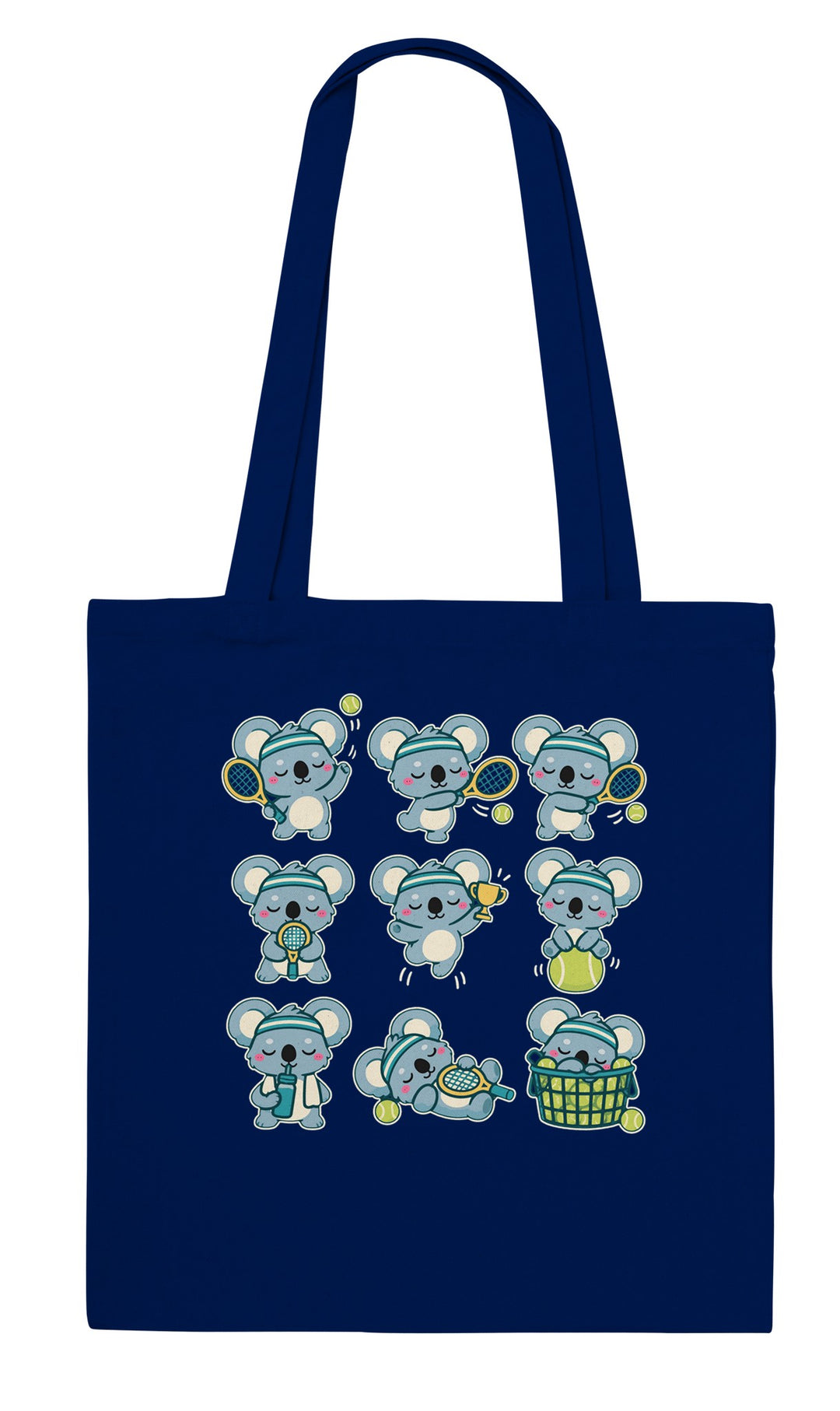 Tennis Koalas feel-good tote bag in navy, Zen Koala Australia
