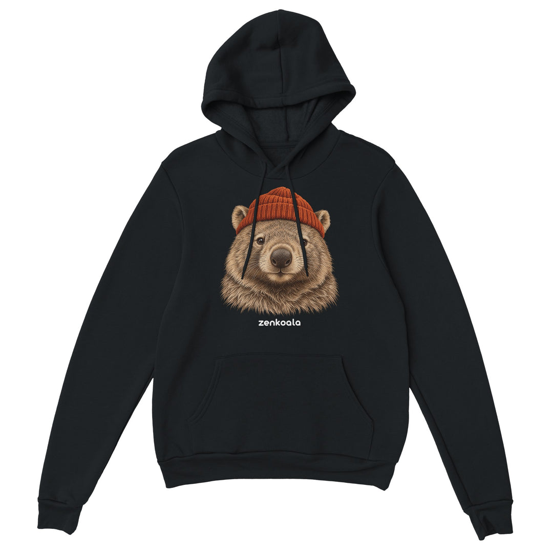 Wombat Beanie feel-good hoodie in black, Zen Koala Australia