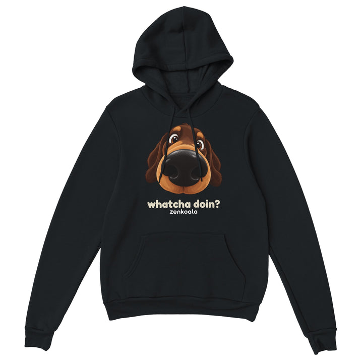 Whatcha Doin? feel-good hoodie in black, Zen Koala Australia