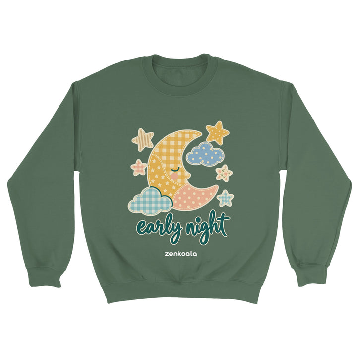 Early Night Moon feel-good sweatshirt in military green, Zen Koala Australia