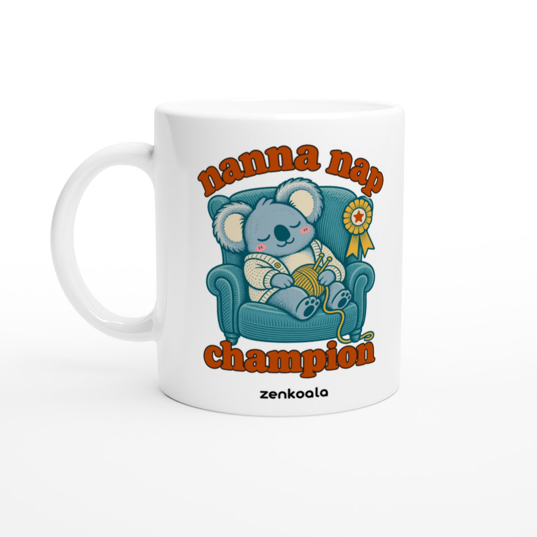 Nanna Nap Champion mug in all white, Zen Koala Australia