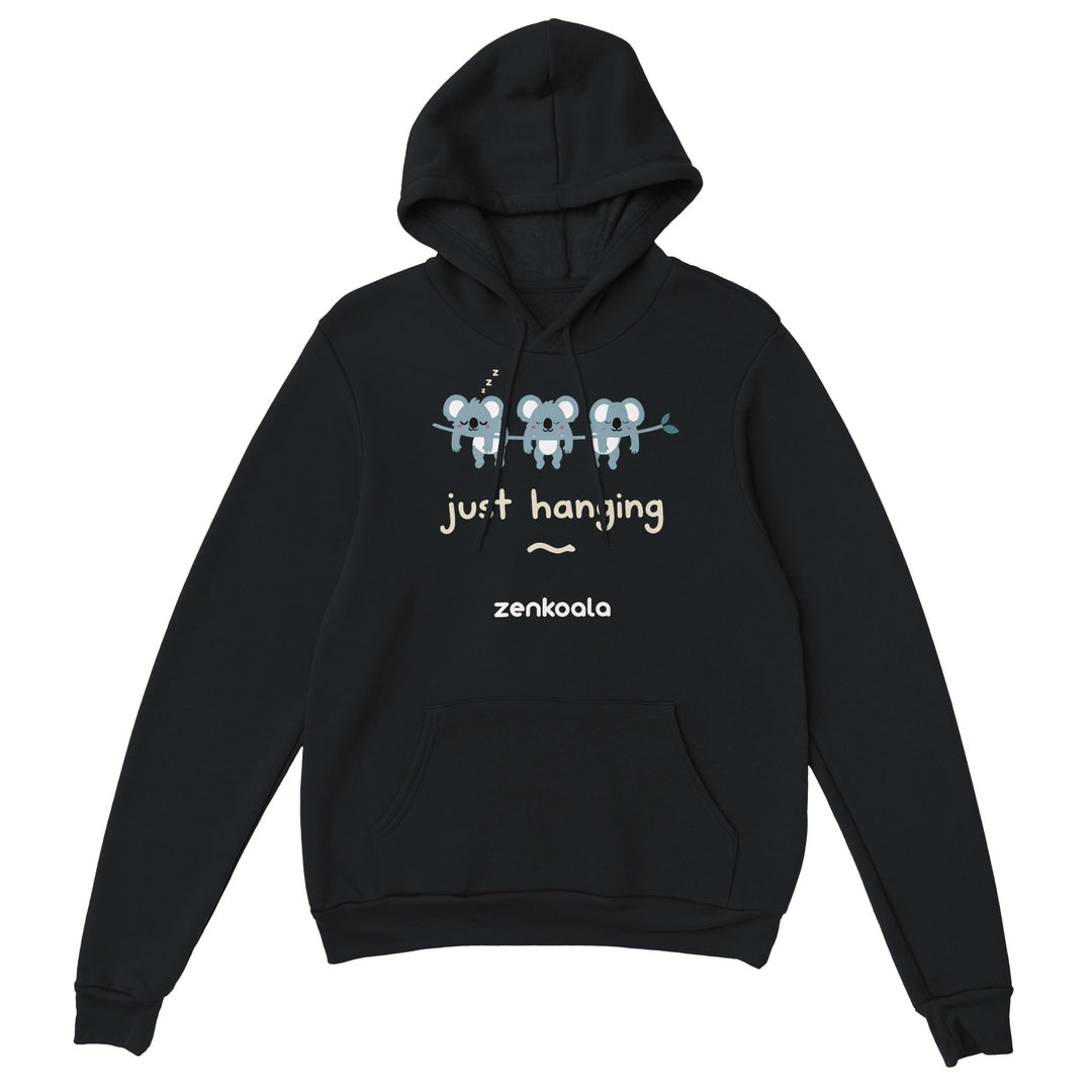 Just Hanging feel-good hoodie in Black — Zen Koala Australia
