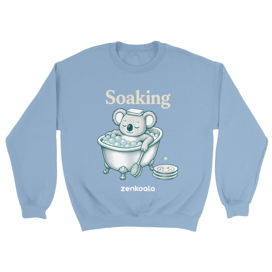 Soaking Koala Bath feel-good sweatshirt in light blue — Zen Koala Australia