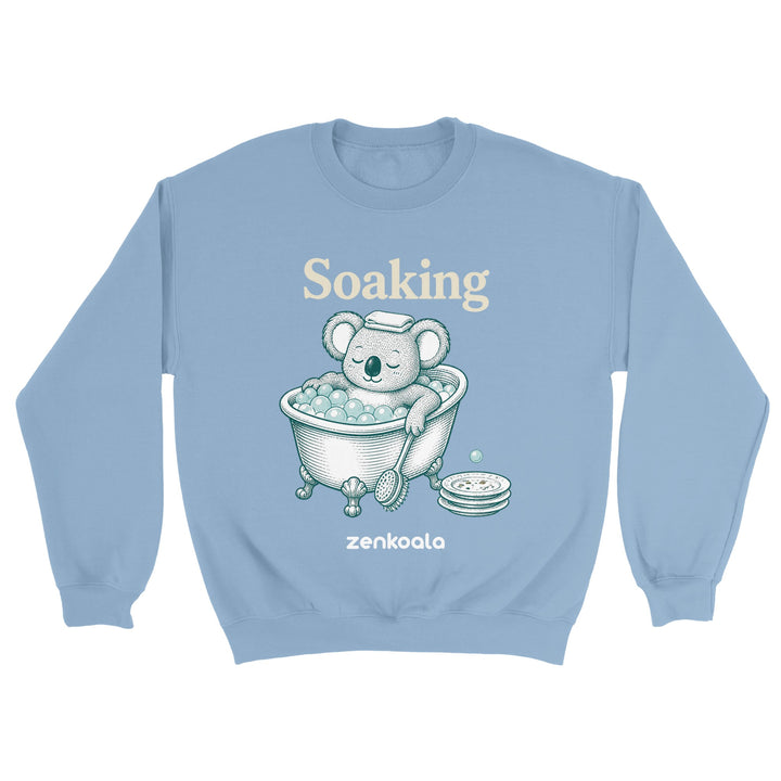 Soaking Koala Bath feel-good sweatshirt in light blue — Zen Koala Australia