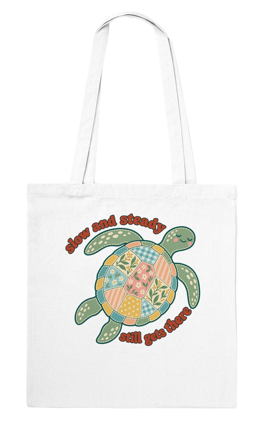 Slow and Steady Turtle feel-good tote bag in white, Zen Koala Australia