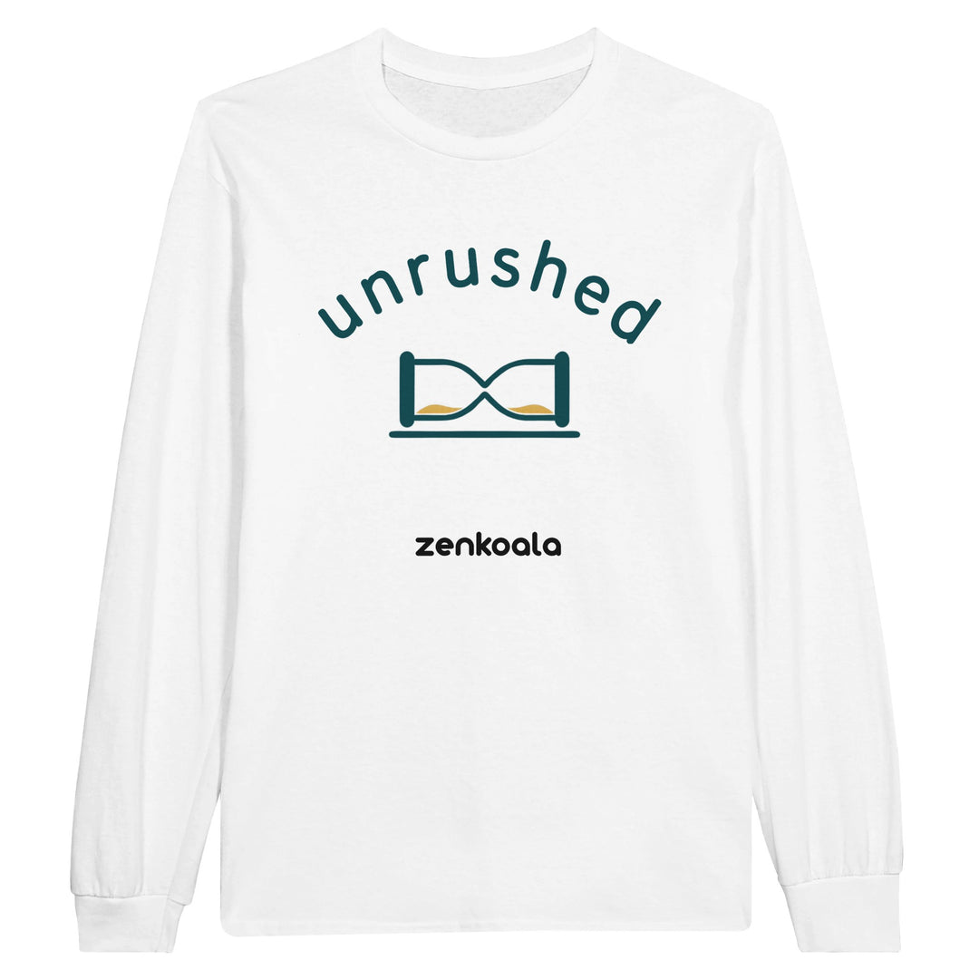 Unrushed long sleeve tee in white — Zen Koala Australia