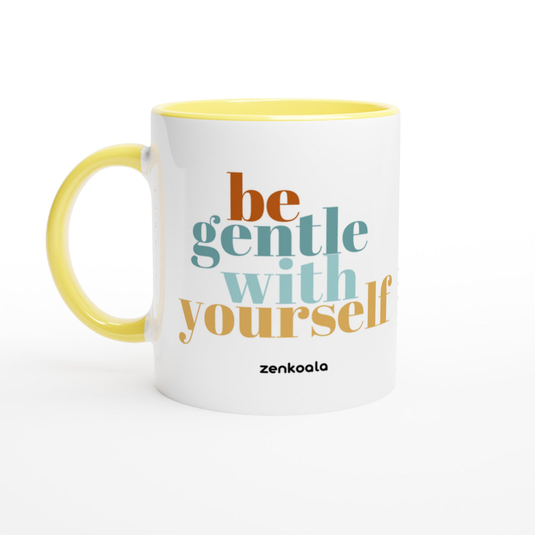 Be Gentle feel-good mug: soft lettering that says be gentle with yourself, Zen Koala Australia