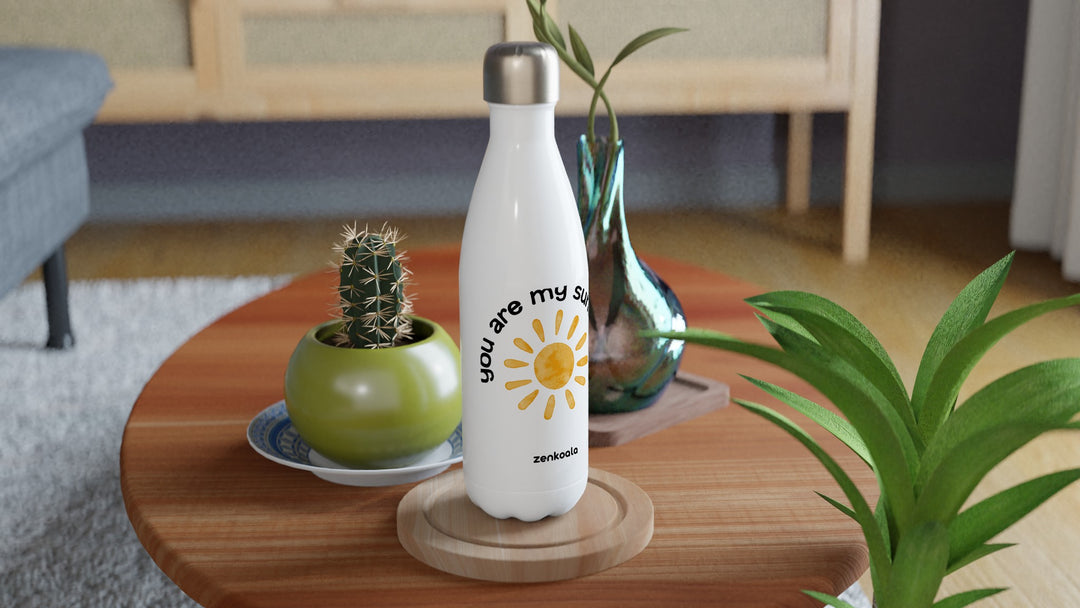 You Are My Sunshine water bottle on a wooden table with a cactus, Zen Koala Australia