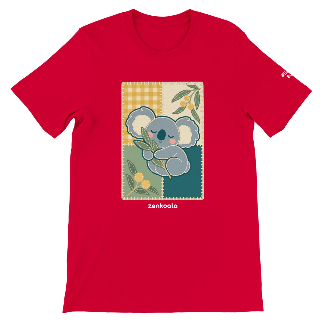 Koala Quilt feel-good tee in red, Zen Koala Australia