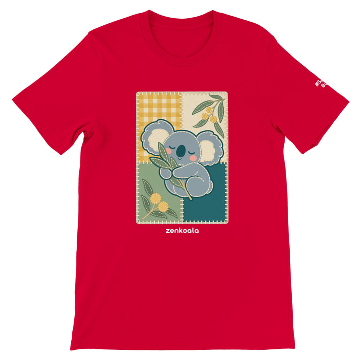 Koala Quilt feel-good tee in red, Zen Koala Australia