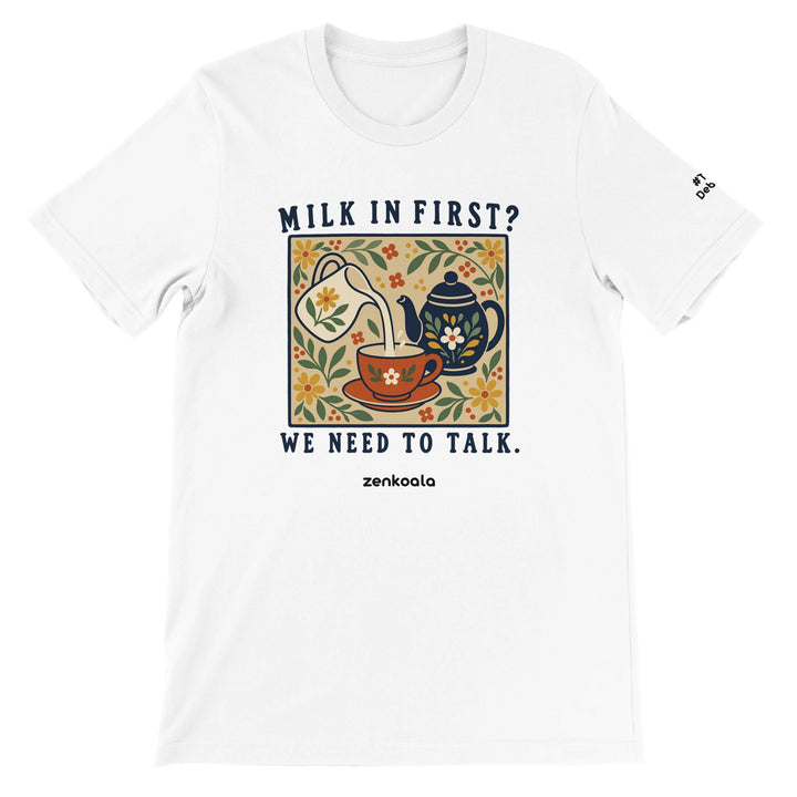 Milk in First feel-good tee in white, Zen Koala Australia