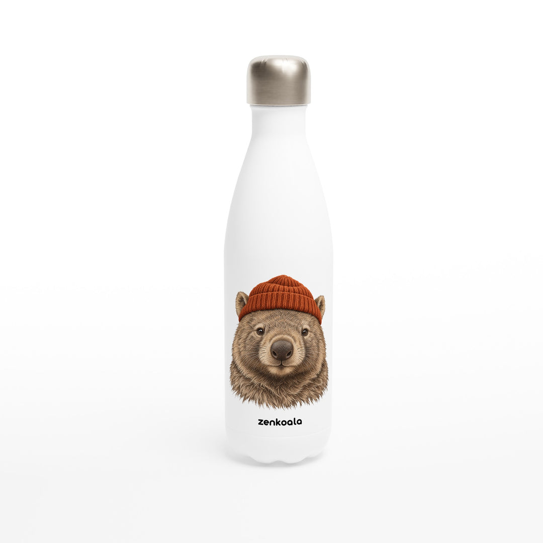 Wombat Beanie feel-good water bottle: a wombat in a beanie, Zen Koala Australia