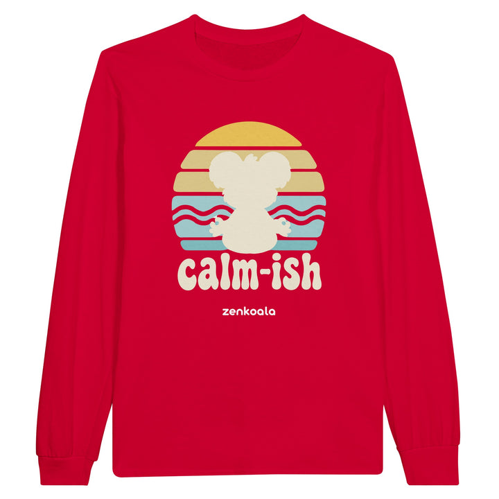 Calm-ish Retro Sunset Koala feel-good long sleeve tee in red, Zen Koala Australia