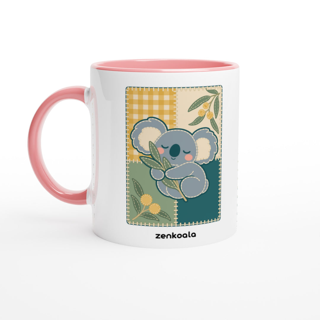 Koala Quilt mug in pink: white with a pink rim, inside and handle, Zen Koala Australia