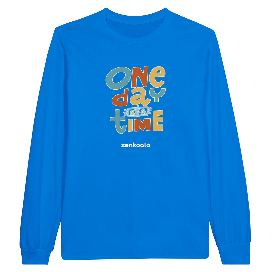 One Day at a Time feel-good long sleeve tee in royal, Zen Koala Australia