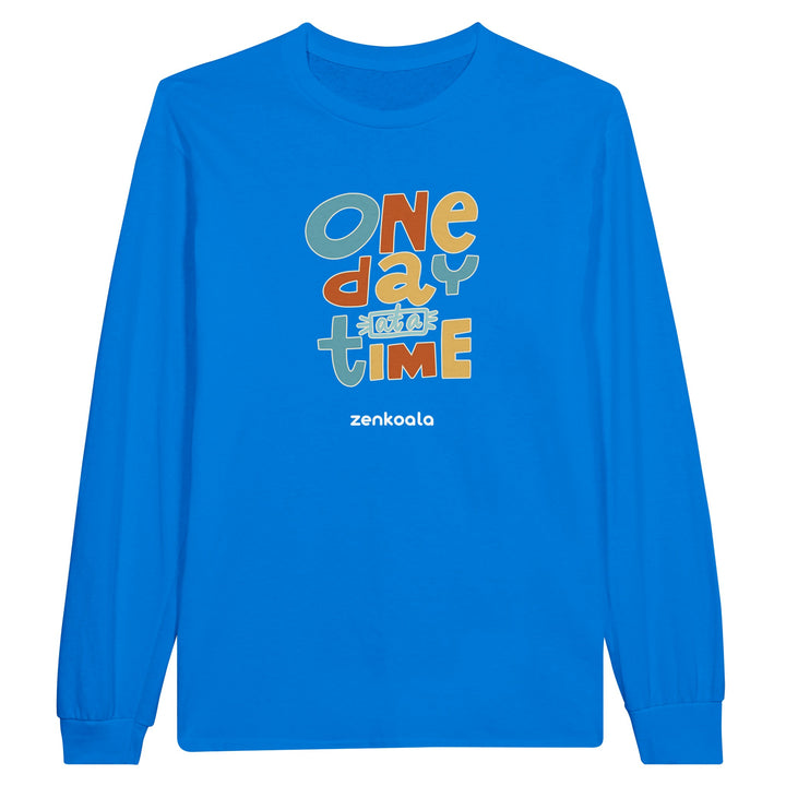One Day at a Time feel-good long sleeve tee in royal, Zen Koala Australia