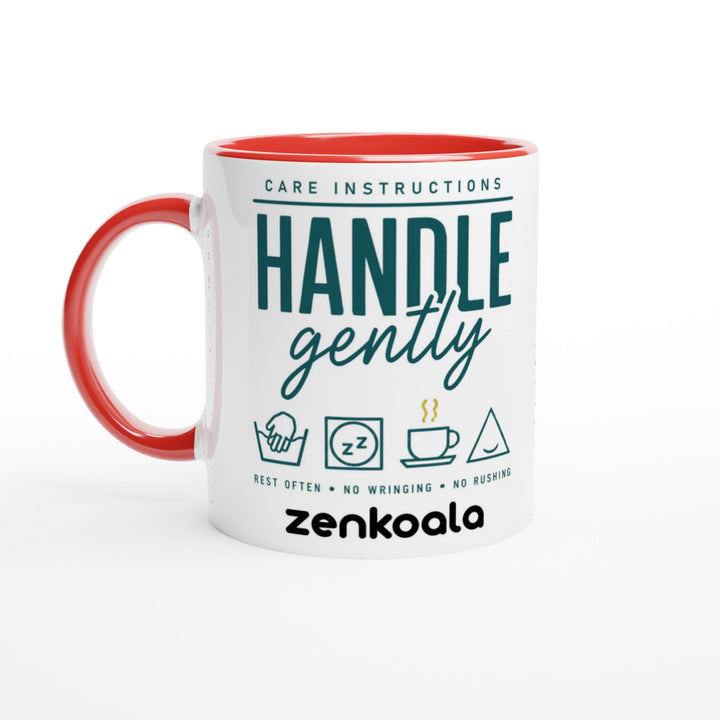 Handle Gently Care Instructions feel-good mug, red inside — Zen Koala Australia