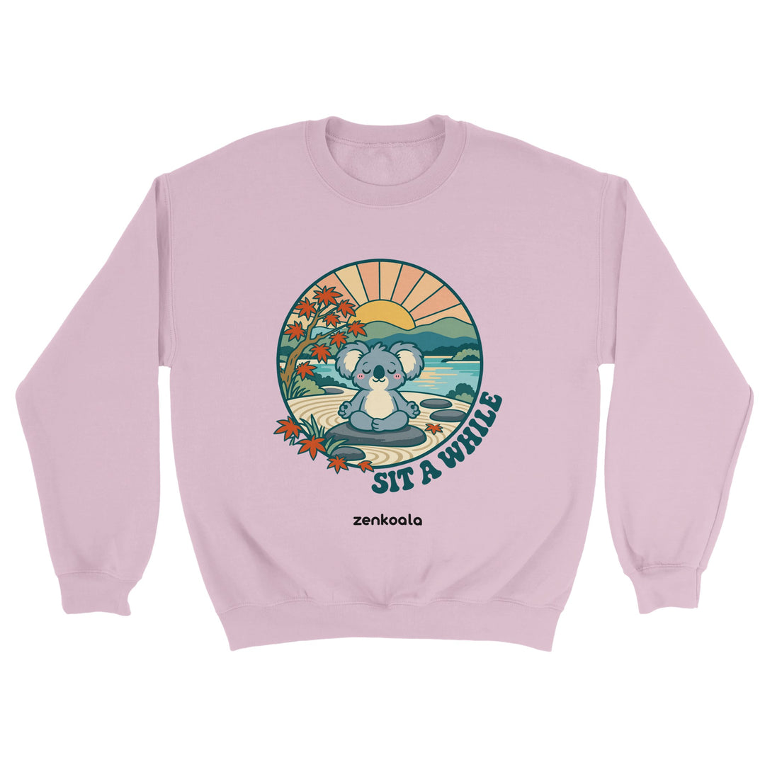 Sit a While feel-good sweatshirt in light pink, Zen Koala Australia