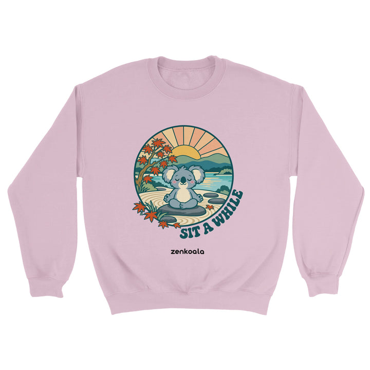 Sit a While feel-good sweatshirt in light pink, Zen Koala Australia