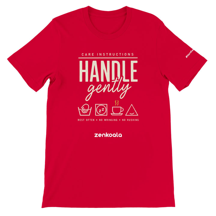 Handle Gently Care Instructions feel-good tee in red — Zen Koala Australia