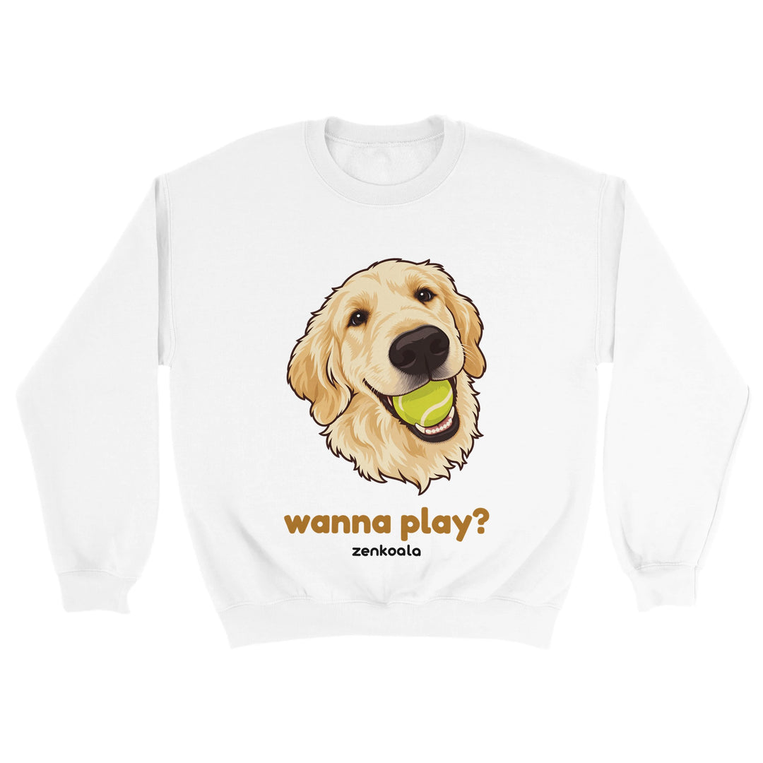 Wanna Play? feel-good sweatshirt in white, Zen Koala Australia