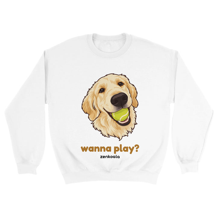 Wanna Play? feel-good sweatshirt in white, Zen Koala Australia