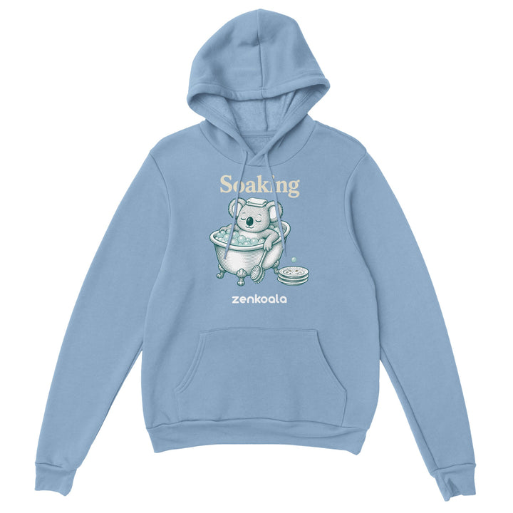 Soaking Koala Bath feel-good hoodie in Light Blue — Zen Koala Australia