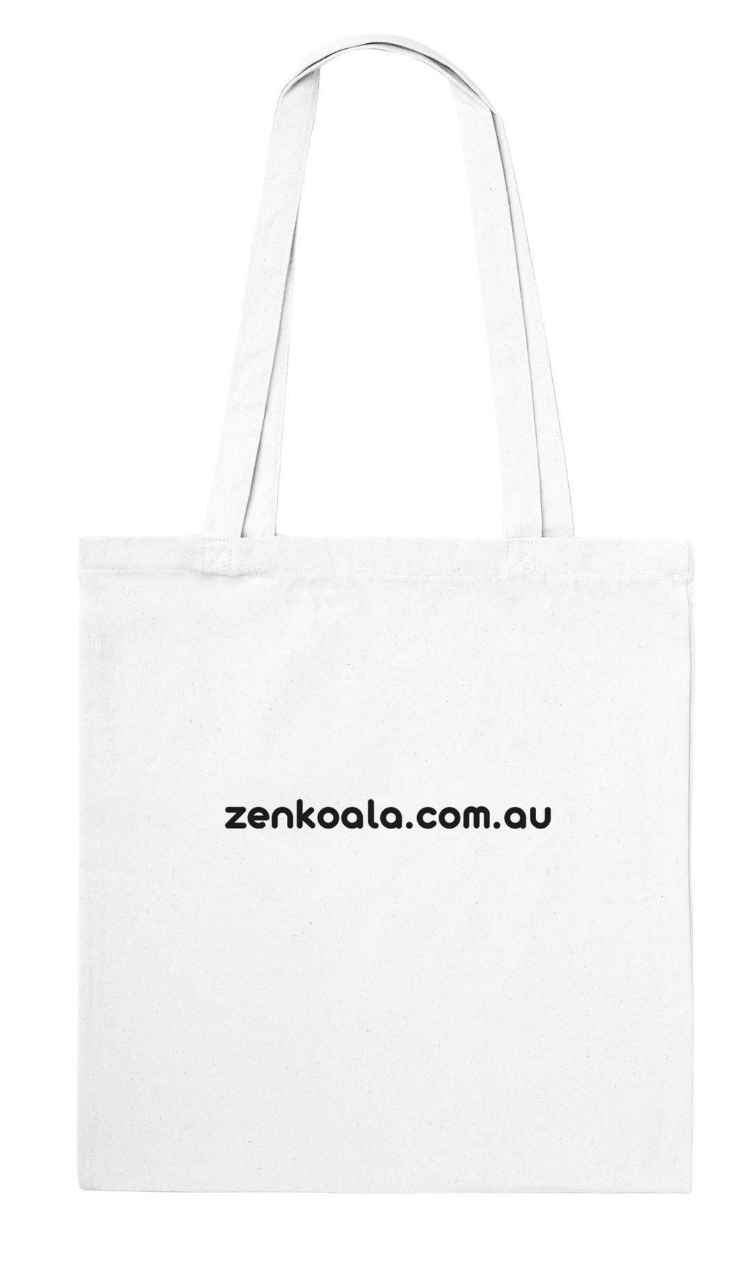 Back of the Faux Patchwork Meditating Koala tote bag: zenkoala.com.au, Zen Koala Australia