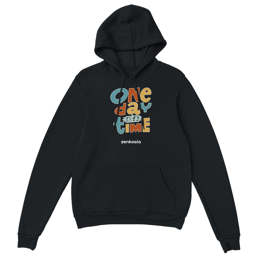 One Day at a Time feel-good hoodie in black, Zen Koala Australia