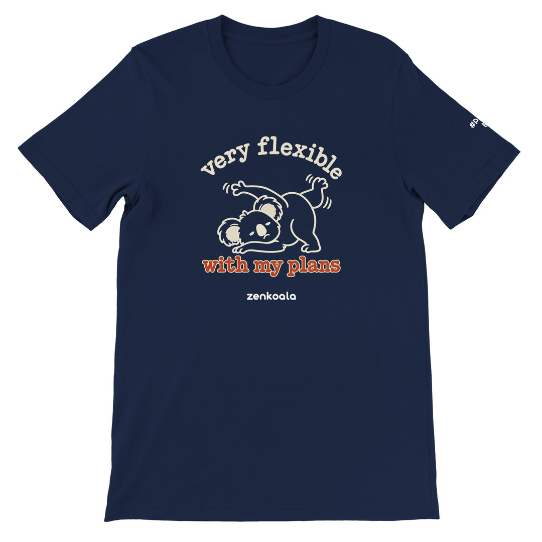Very Flexible With My Plans feel-good tee in navy, Zen Koala Australia