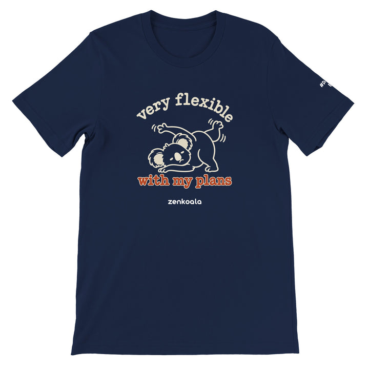 Very Flexible With My Plans feel-good tee in navy, Zen Koala Australia
