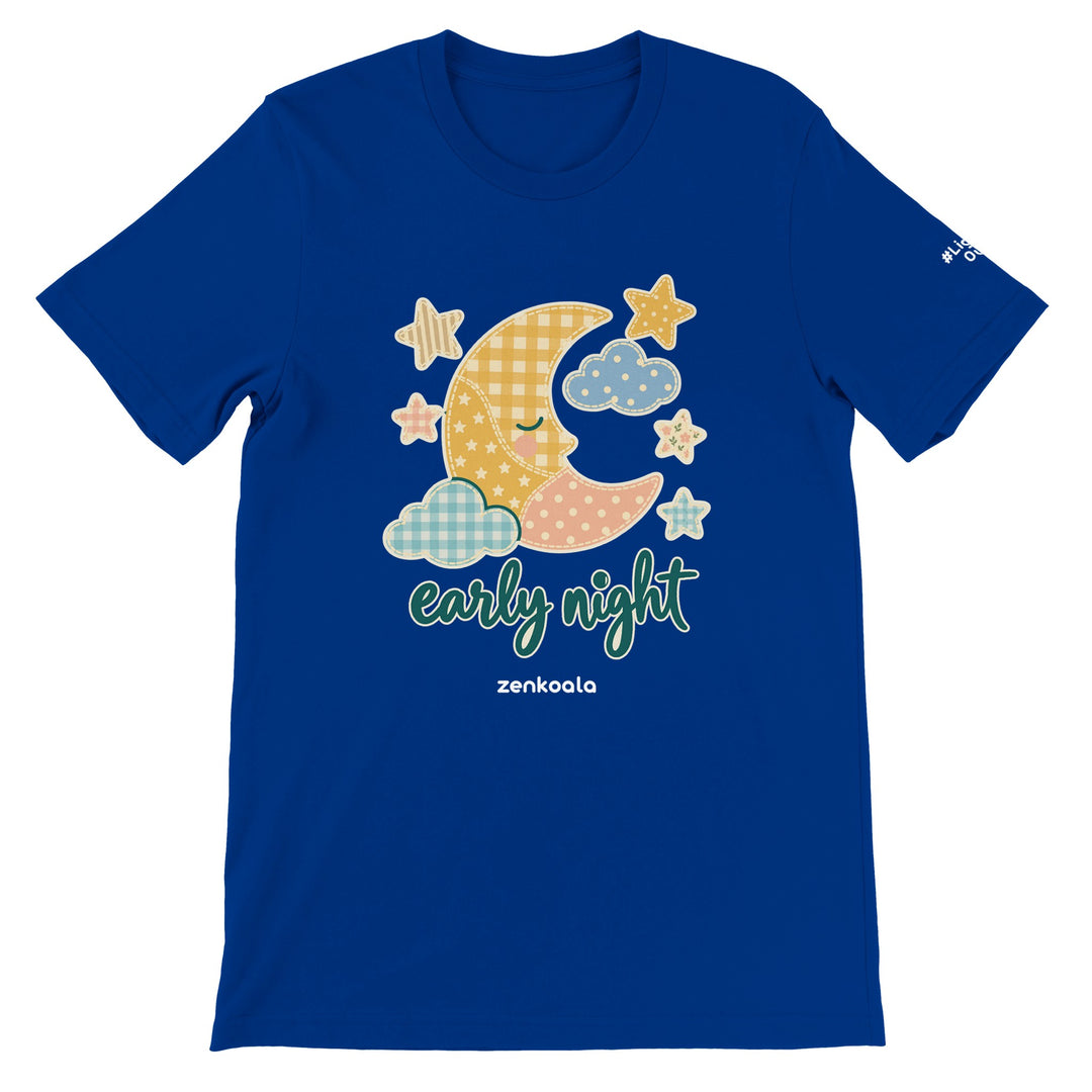 Early Night Moon feel-good tee in true royal, Zen Koala Australia