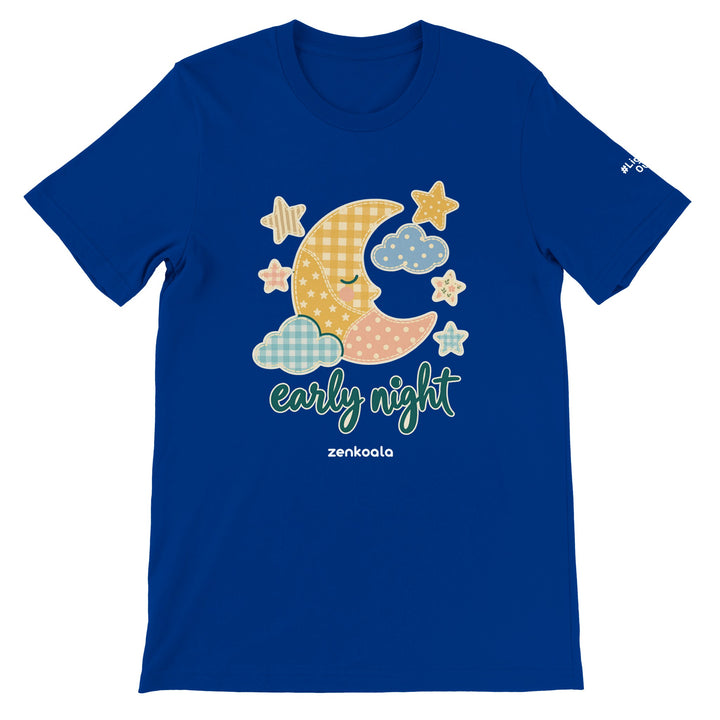 Early Night Moon feel-good tee in true royal, Zen Koala Australia