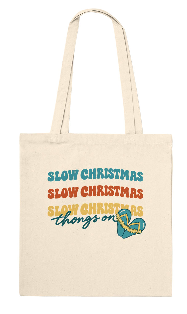 Slow Christmas Thongs On feel-good tote bag in natural, Zen Koala Australia