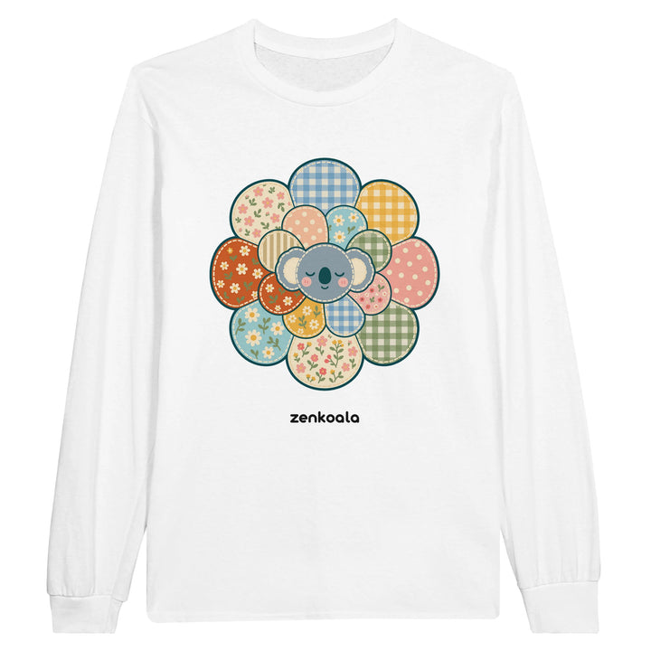 Zen Mandala Flower feel-good long sleeve tee in white, Zen Koala Australia