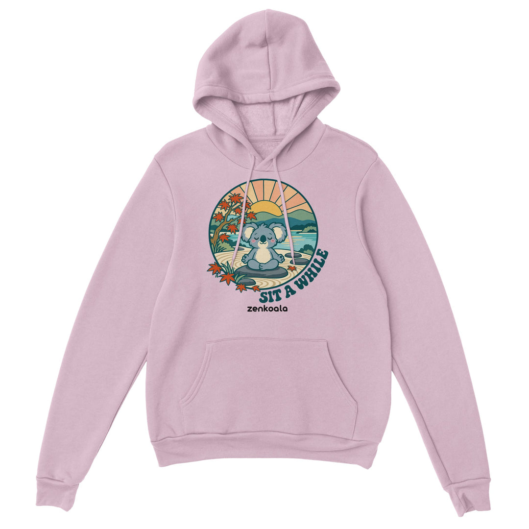 Sit a While feel-good hoodie in light pink, Zen Koala Australia