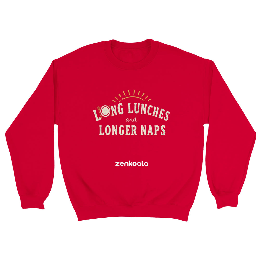 Long Lunches and Longer Naps feel-good sweatshirt in red — Zen Koala Australia