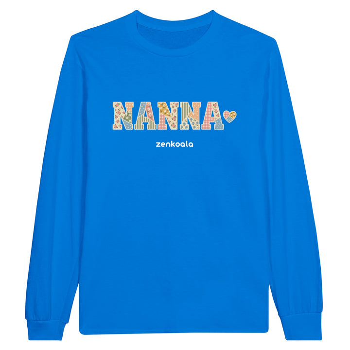 Nanna Faux Patchwork feel-good long sleeve tee in royal, Zen Koala Australia