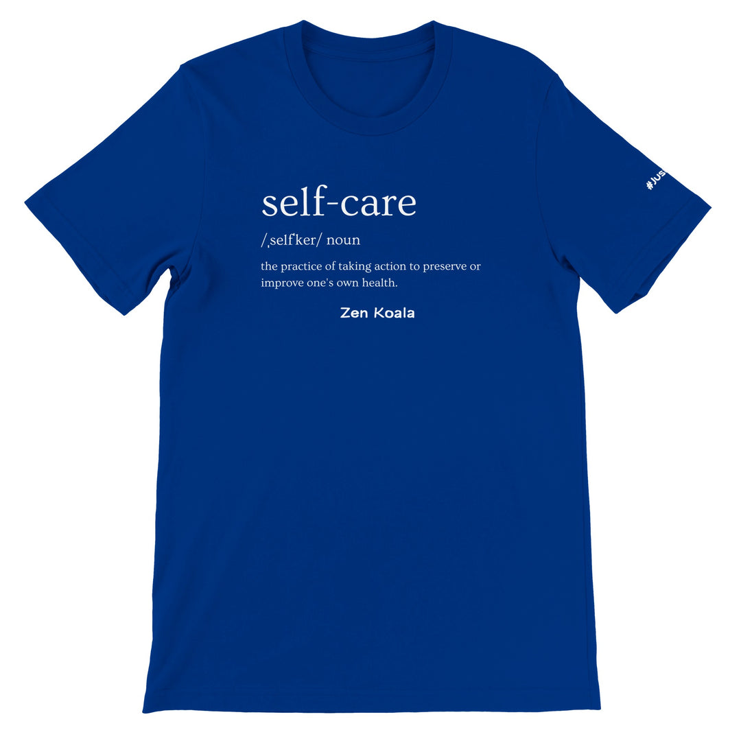Self Care feel-good t-shirt in true royal blue — Zen Koala Australia