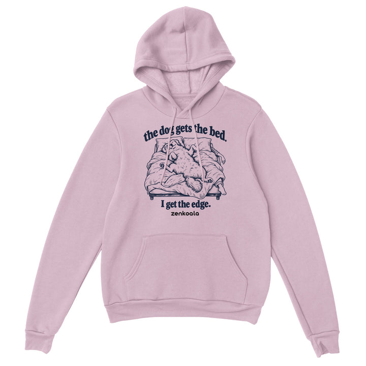 The Dog Gets the Bed feel-good hoodie in light pink, Zen Koala Australia