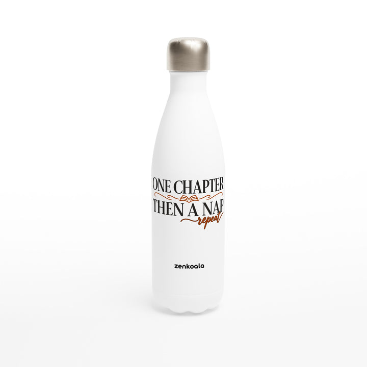 One Chapter Then a Nap feel-good water bottle: classic book lettering with an open book, Zen Koala Australia